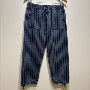 Vintage Striped High Rise Waist Relaxed Wide Leg Fit Trouser Joggers Pants Blue